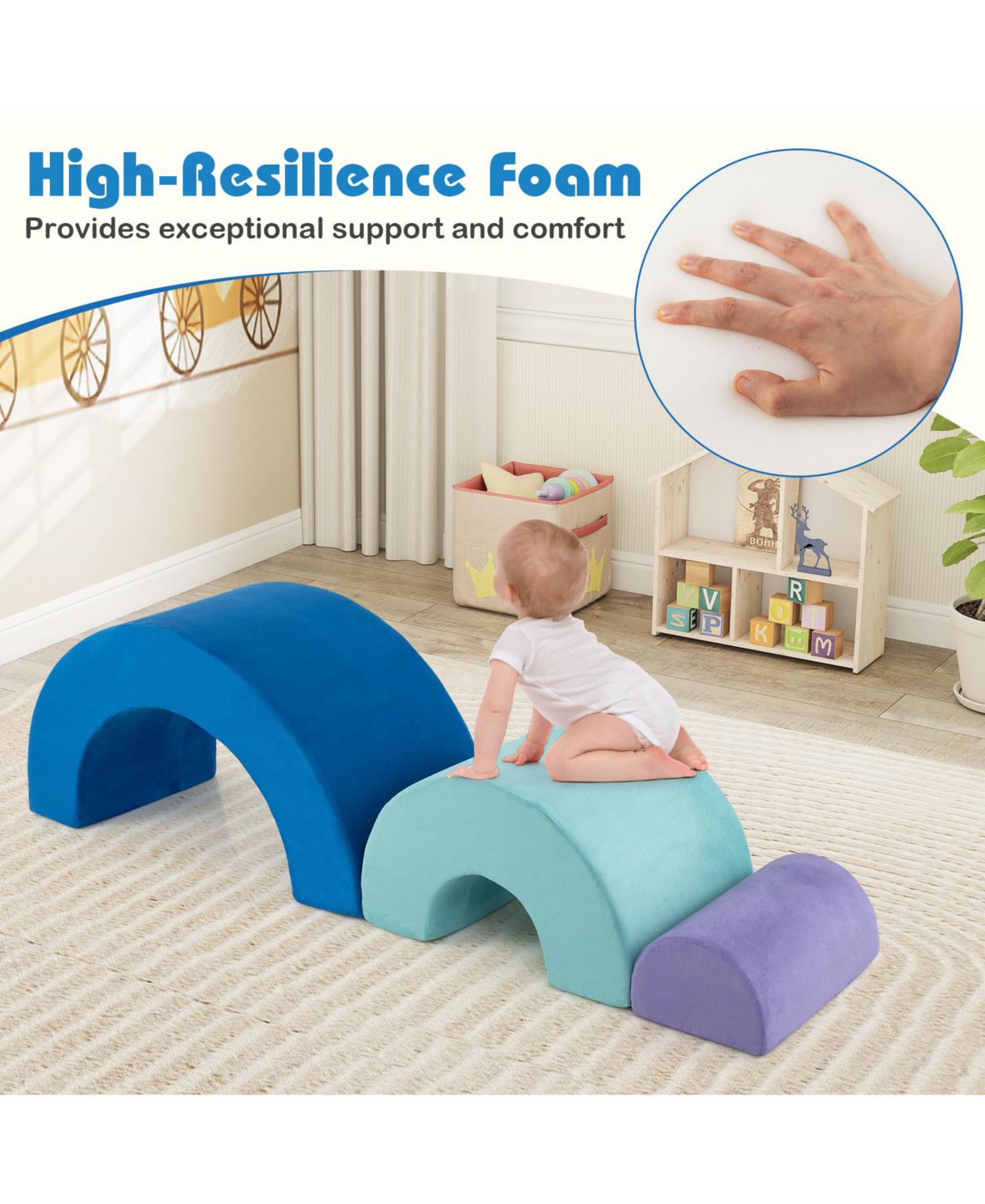 Kids Soft Foam Climber Set with Rainbow Arc Design and Removable Covers