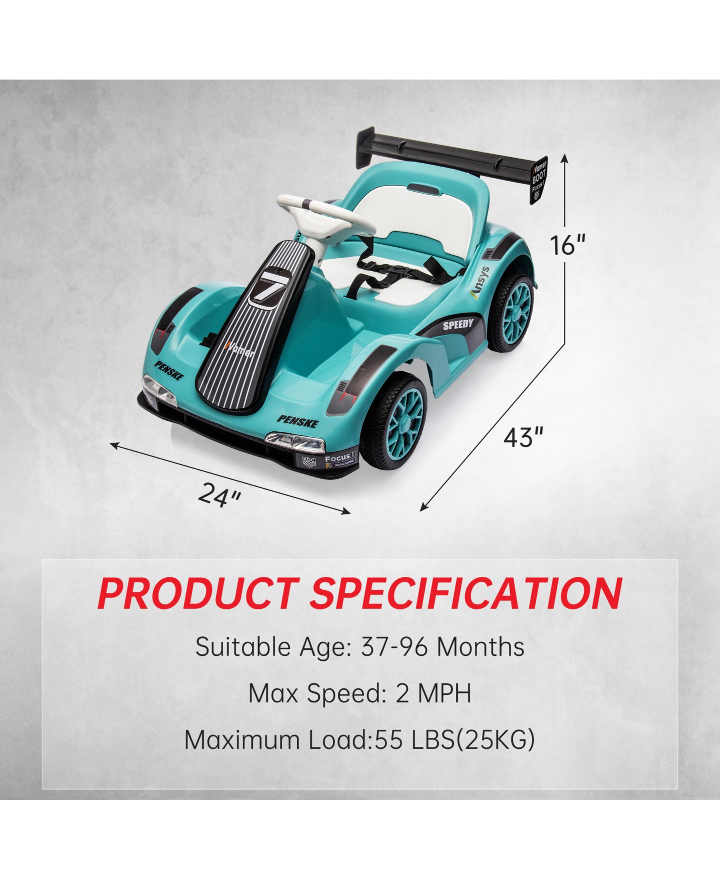 Детские игрушки homfan Electric Go Kart Ride-On Racing Car, Dual Motors, Remote Control, Safety Belt, LED Headlights, Music, Standard Test Method Certified, цвет: Зелёный — фото 2