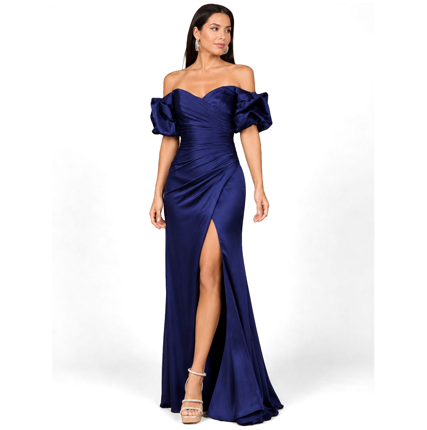 Женское платье Lara Off Shoulder Satin Dress with Slit, цвет: Тёмно-синий — фото 3