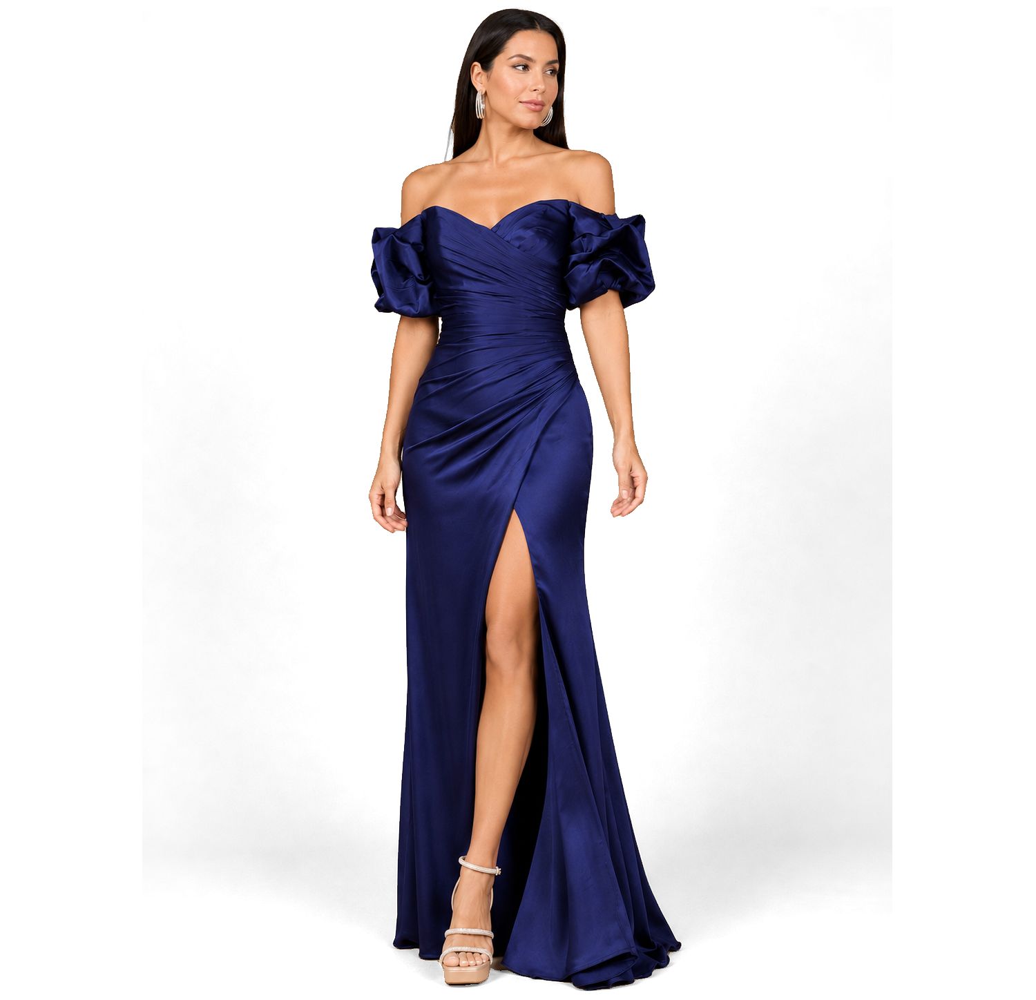 Women's Off Shoulder Satin Dress with Slit