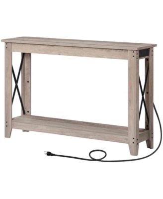Farmhouse Entryway Console Table 47.2" with Power Outlets and USB Charging