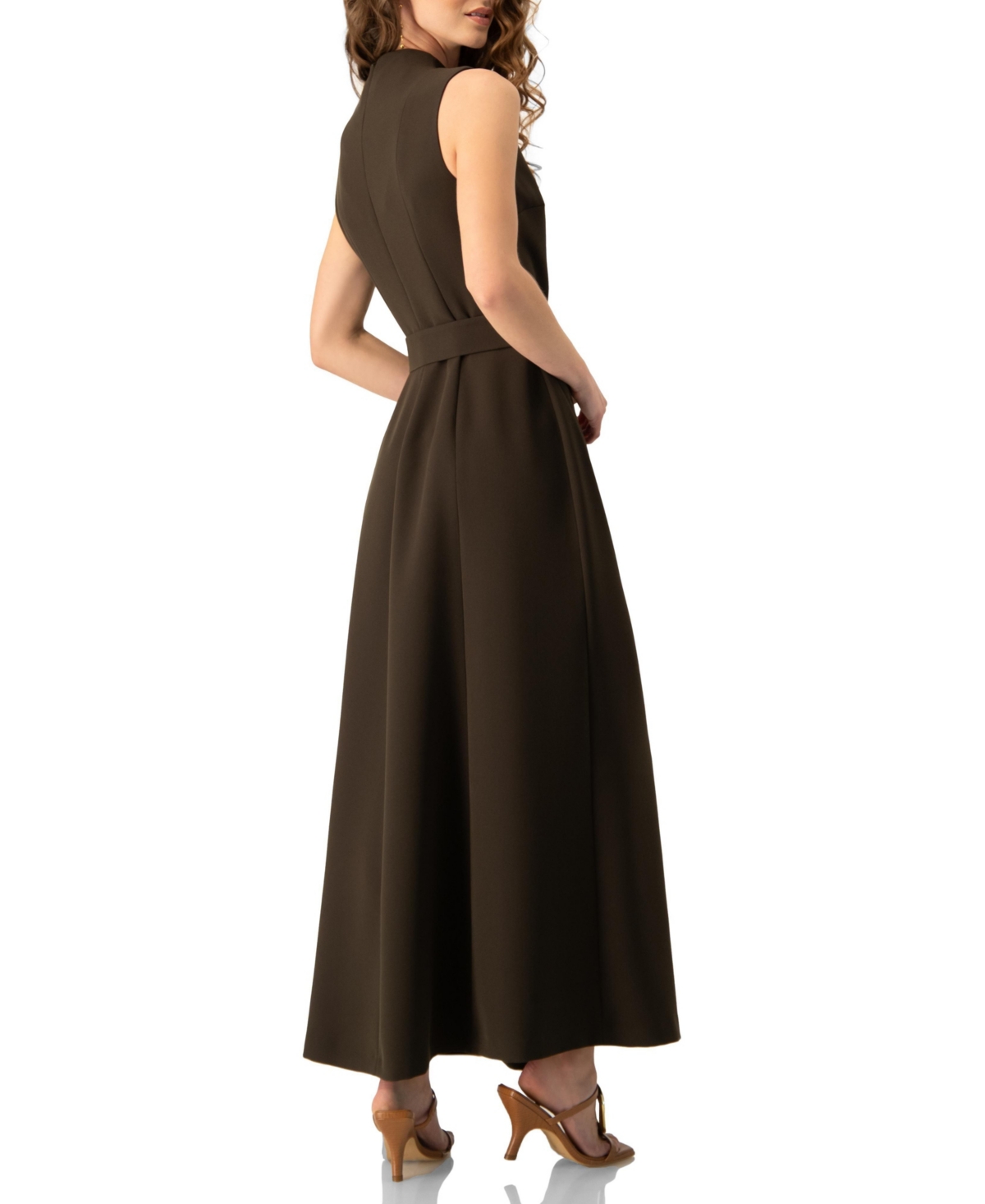 Ivonne Women's Sleeveless Belted A-Line Maxi Dress with Ring Buckle