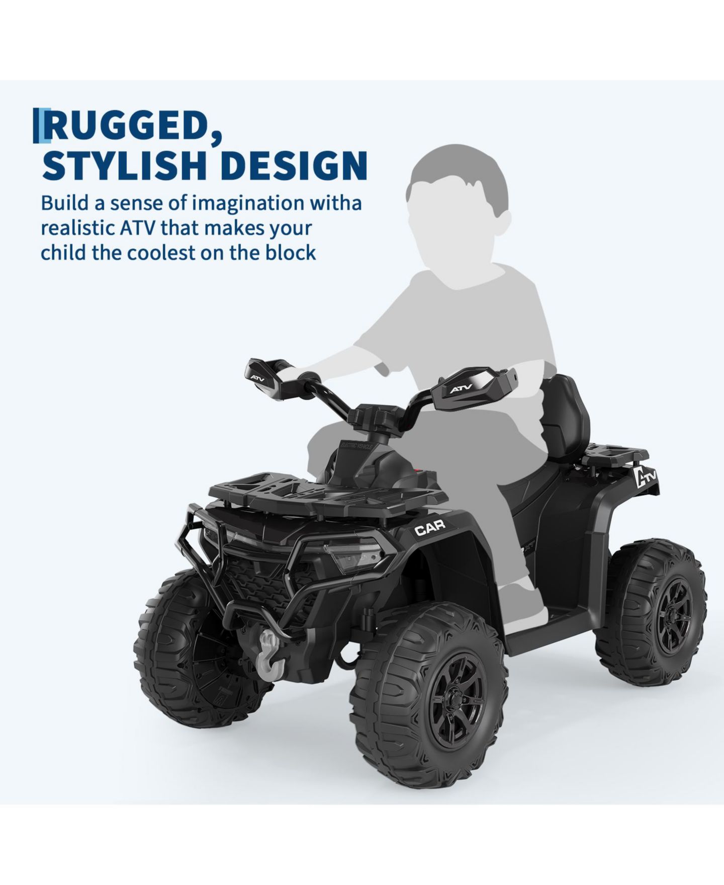 Детская игрушка homfan Electric Kids ATV 4-Wheeler Ride-On Car for Ages 3-8 - Dual Motors, Remote Control, LED Headlights, Music Player, Urgent Brake, цвет: Чёрный — фото 6