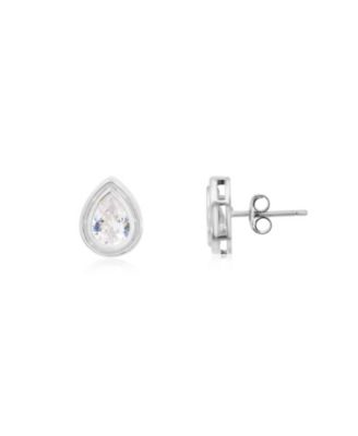 CZ Pear Double Bezel Stud Earrings Sterling Silver