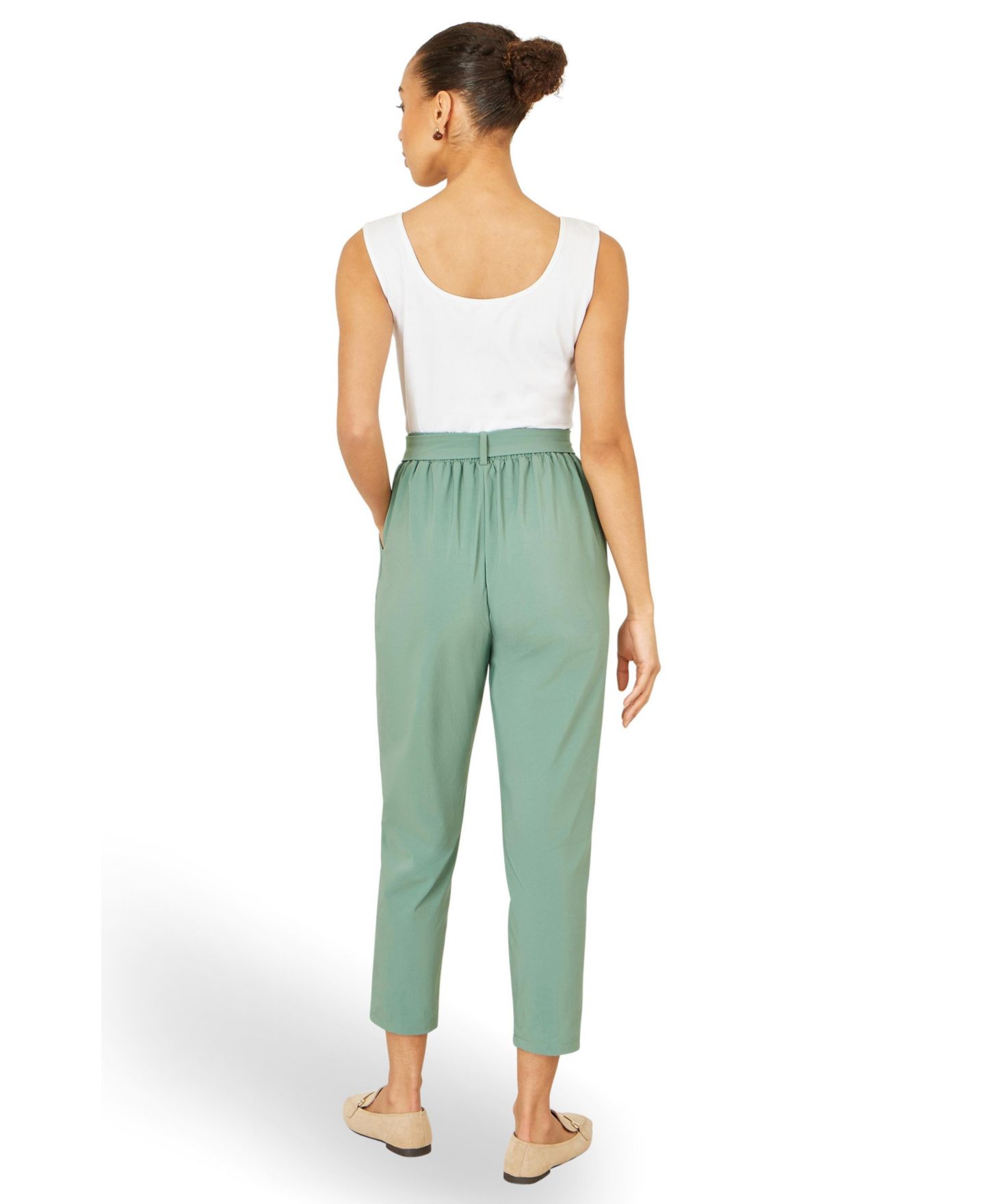 Женские брюки Yumi Stretch Tie-Belt Capri, цвет: Зелёный — фото 3