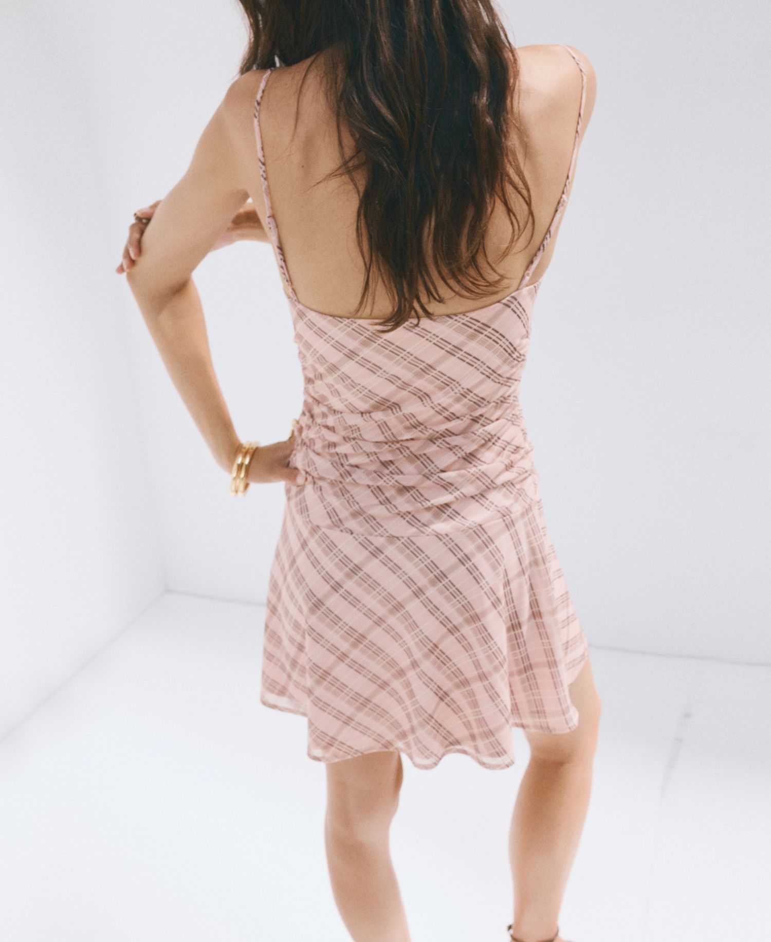 Women's Gathered Checked Dress