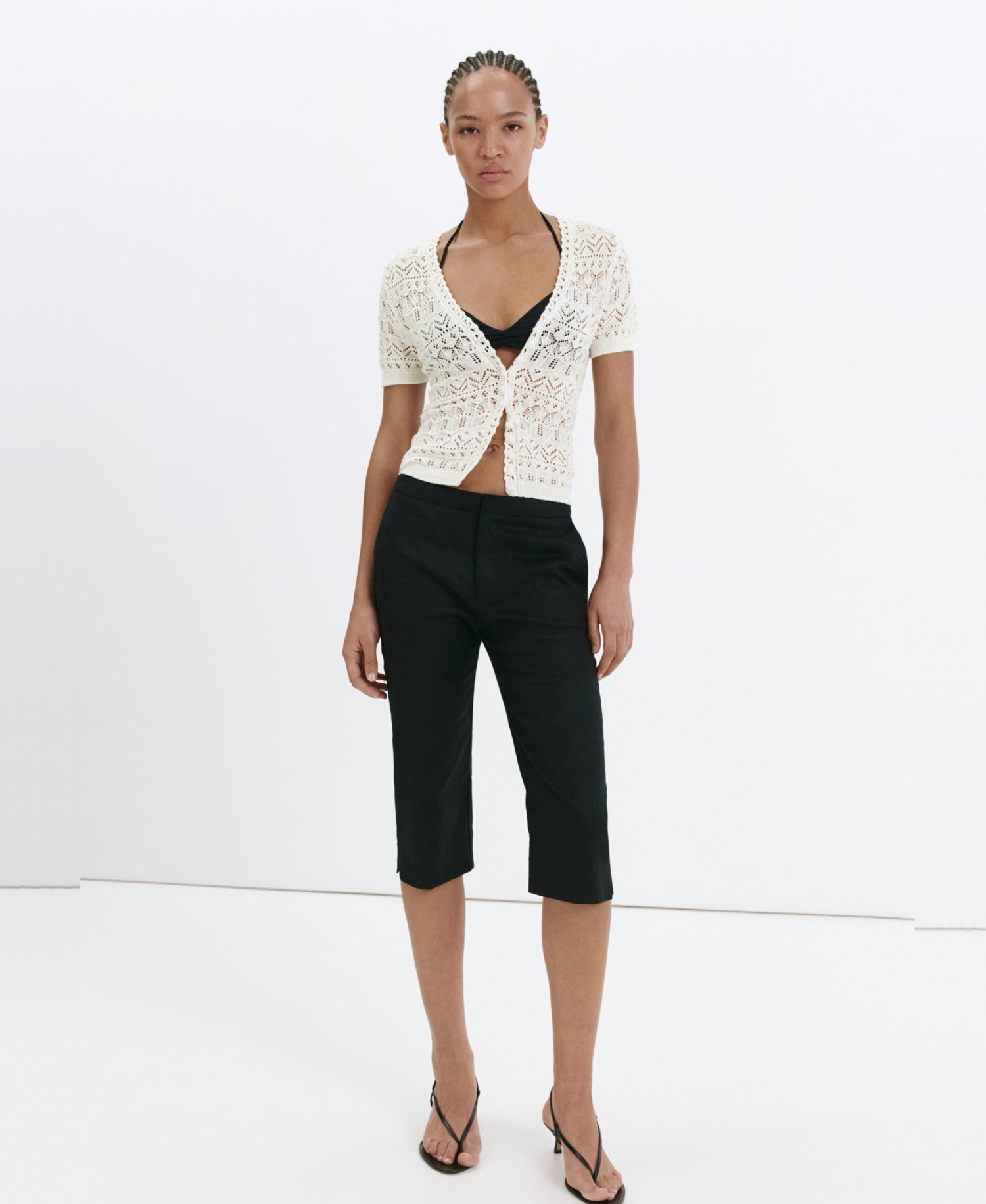 Women's Short-Sleeve Open-Knit Cardigan Sweater