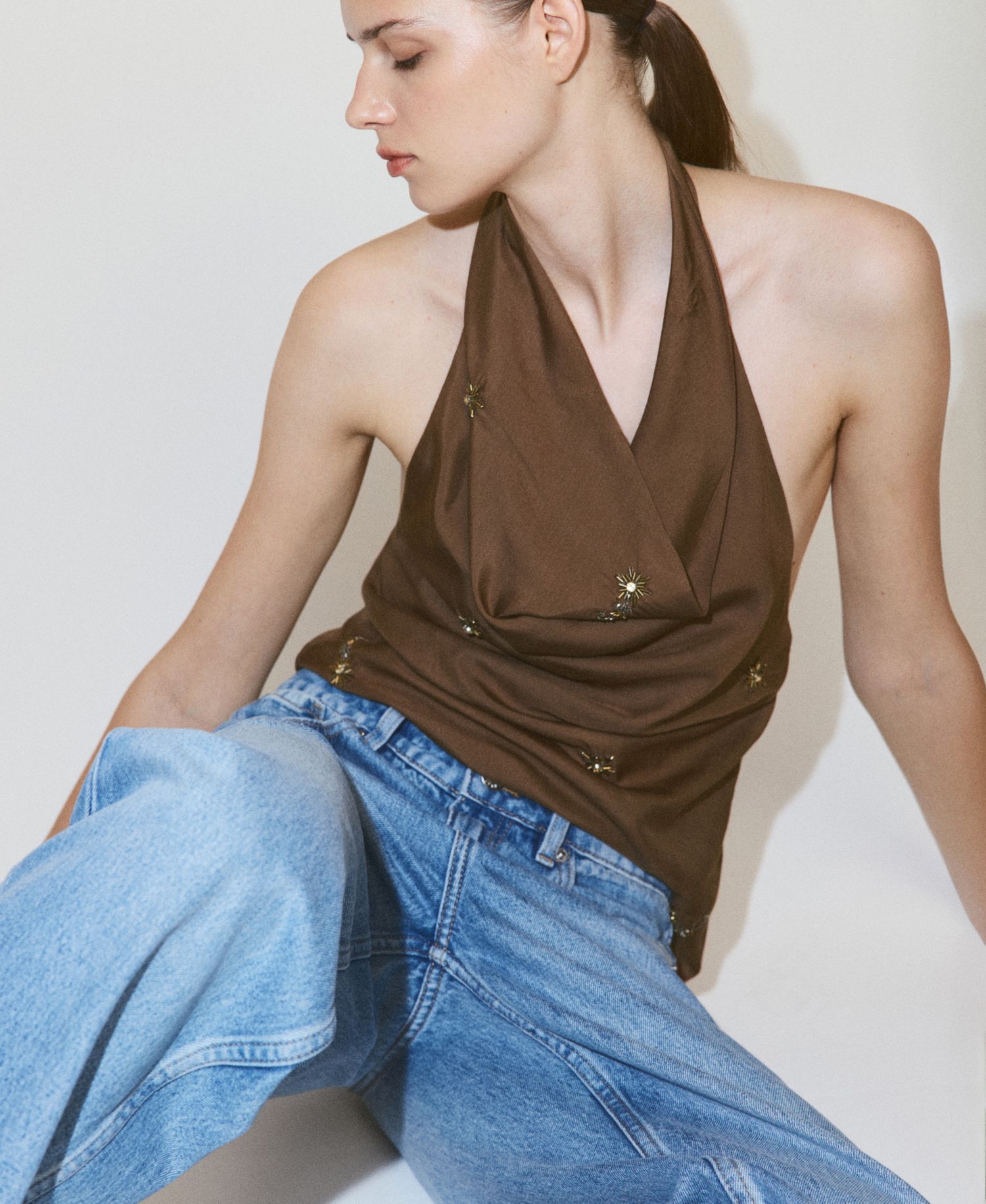 Women's Embroidered Appliques Halter Top