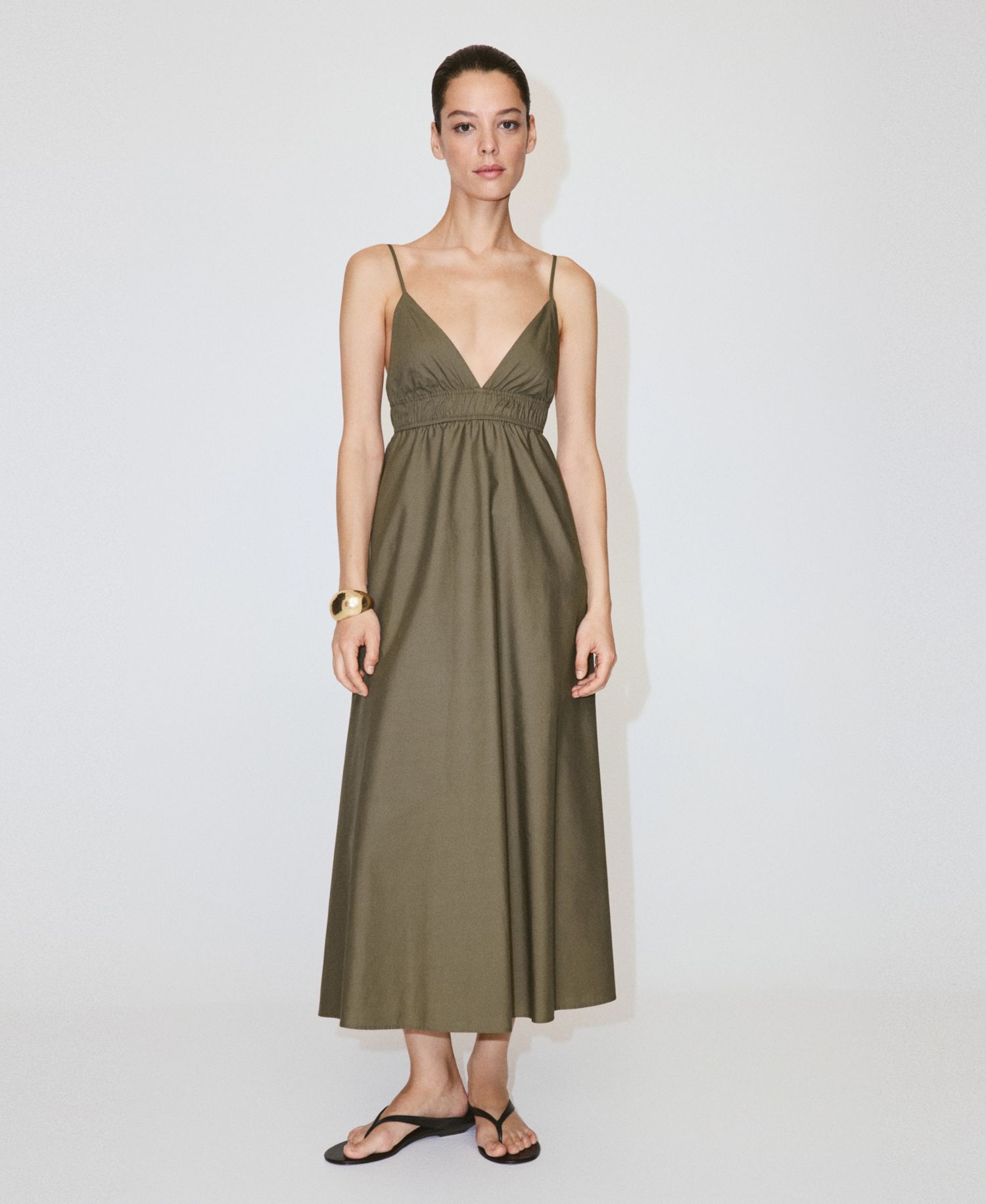 Women's V-Neck Shirred Lyocell Dress