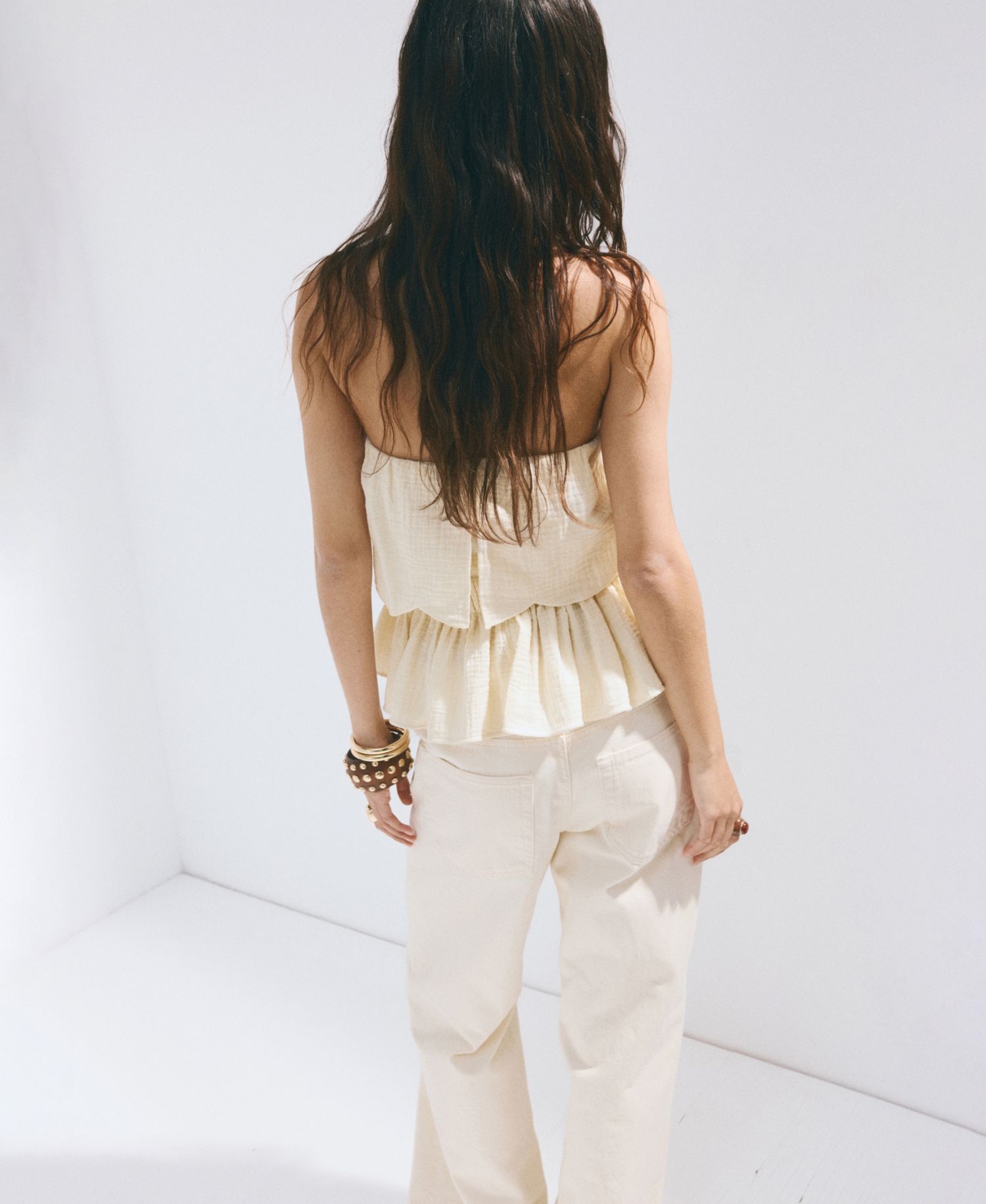 Women's Embroidered Details Crinkled Top