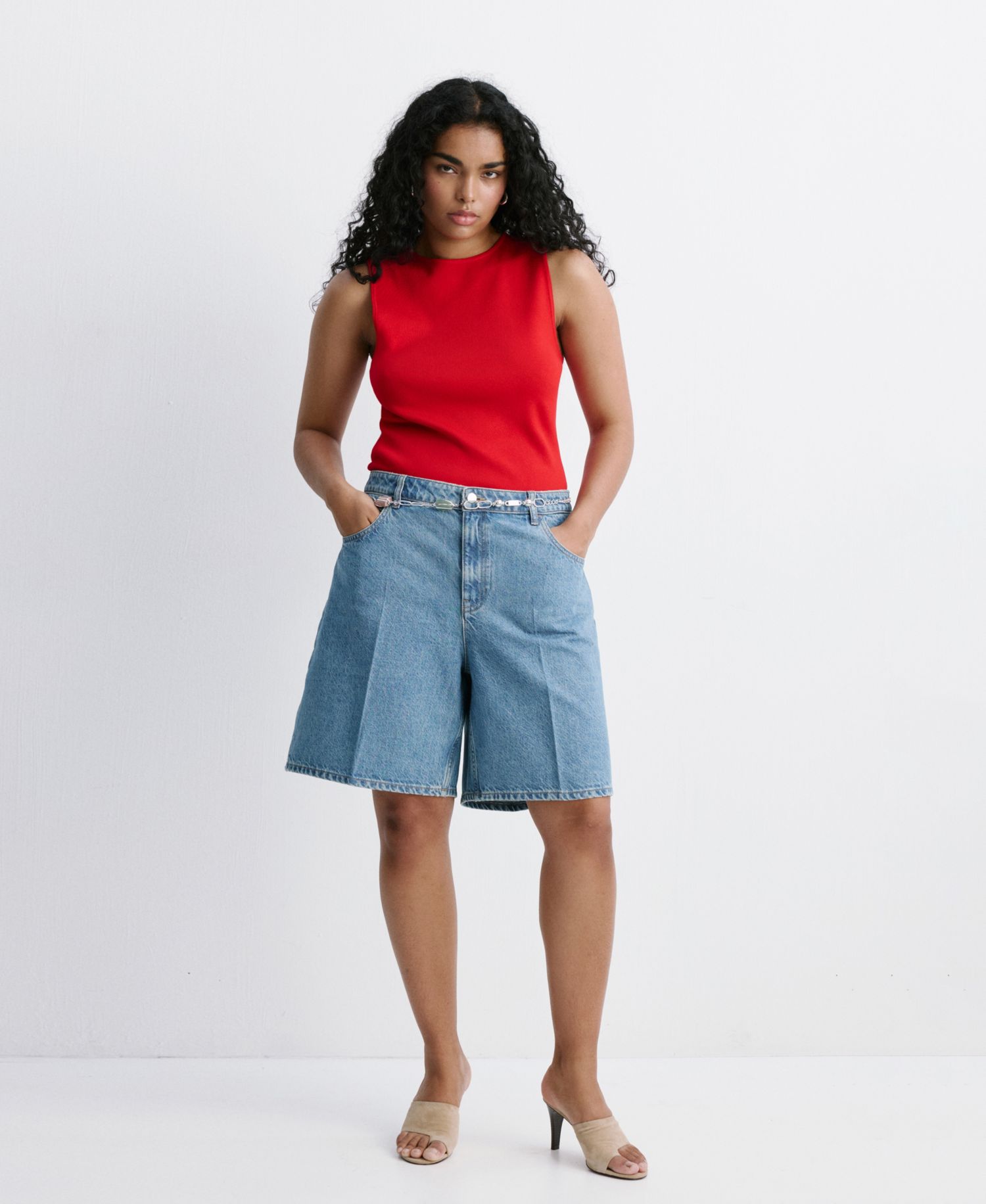 Women's High-Waist Straight-Fit Denim Shorts