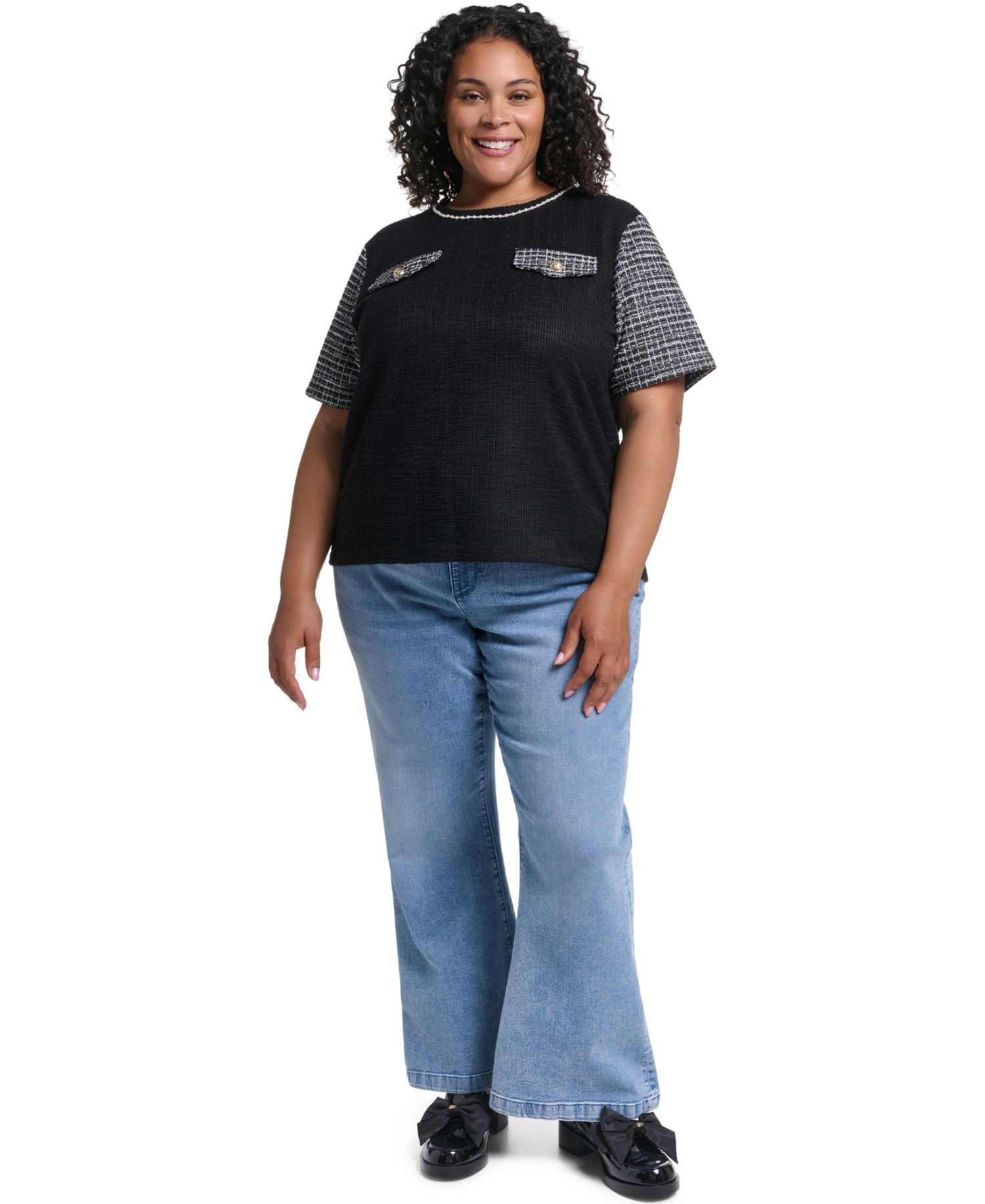 Plus Size Tweed Knit Short-Sleeve Top