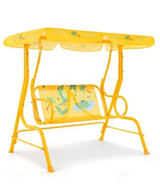 Kids Patio Swing Chair with Metal Stand and Adjustable Canopy for 2 Kids