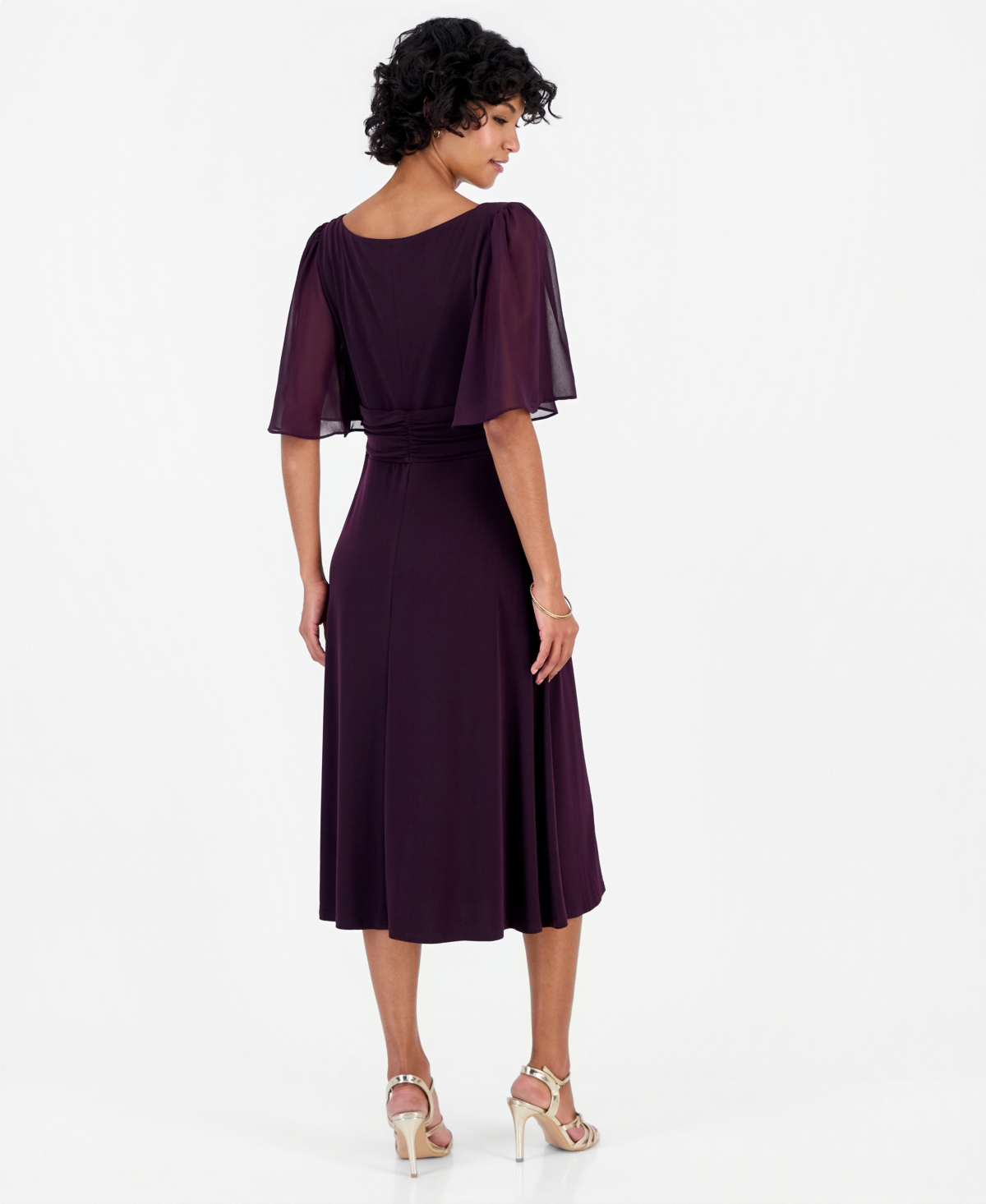 Connected Petite Flutter-Sleeve Midi Dress