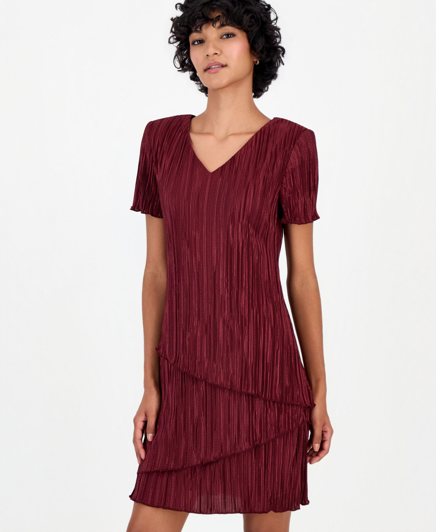 Petite V-Neck Tiered Short-Sleeve Sheath Dress