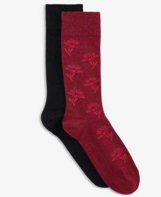 Men's Crew Patterned Ribbed-Cuff Socks, 2-Pack