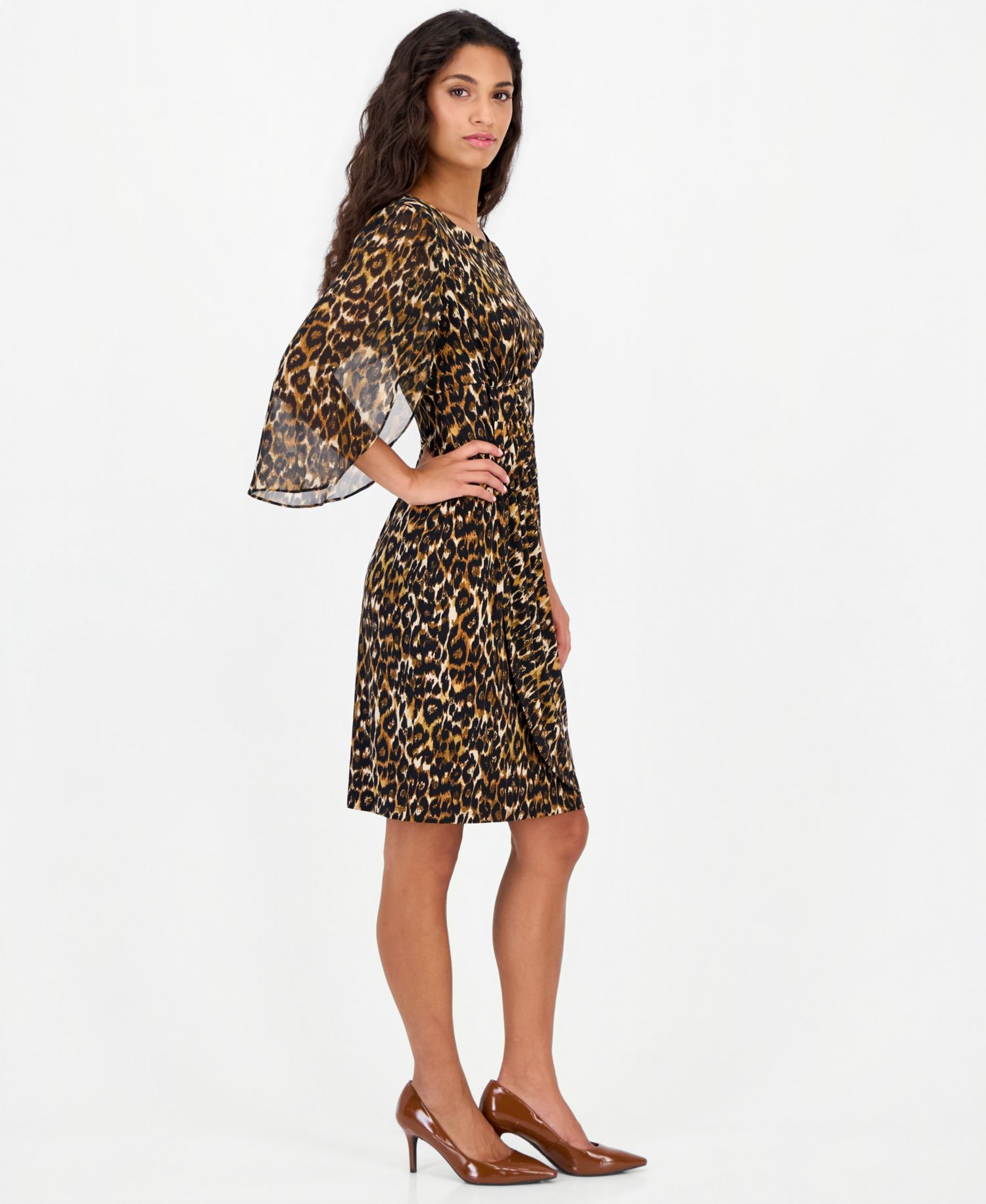 Petite Leopard-Print Tulip-Sleeve Dress