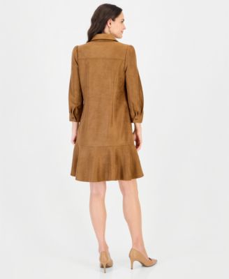 brown leather shift dress Robbie Bee Petite Faux-Leather Sage dresses
