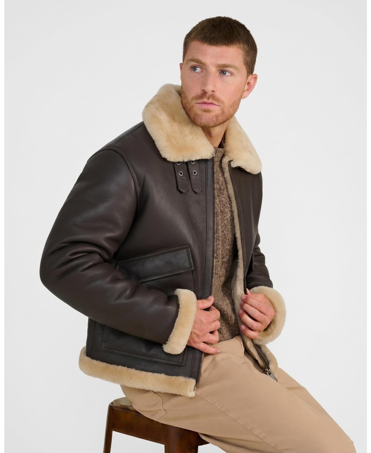 Furniq Uk Men's Hudson Leather Shearling Jacket