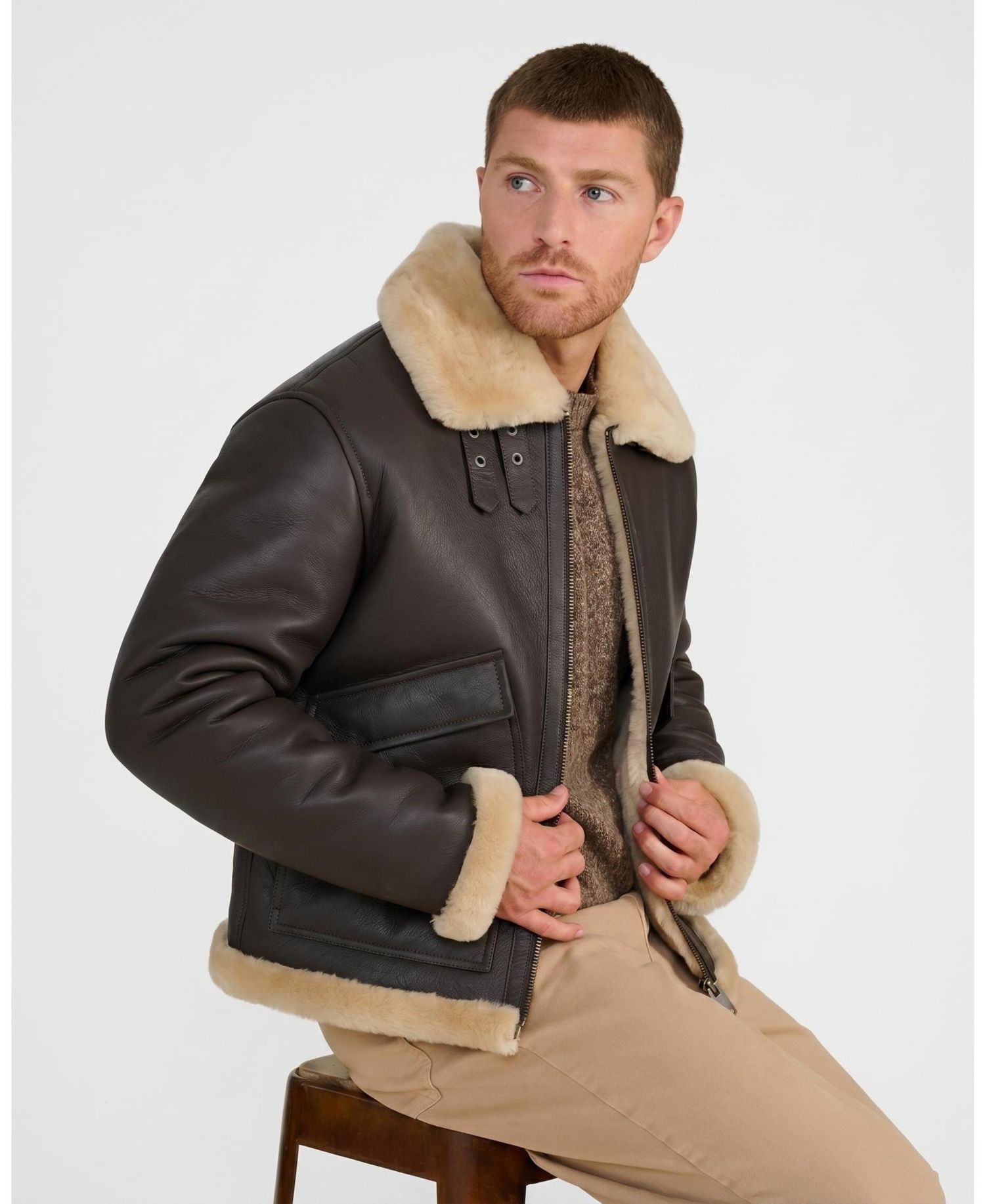 Men's Hudson Brown Leather Shearling Jacket