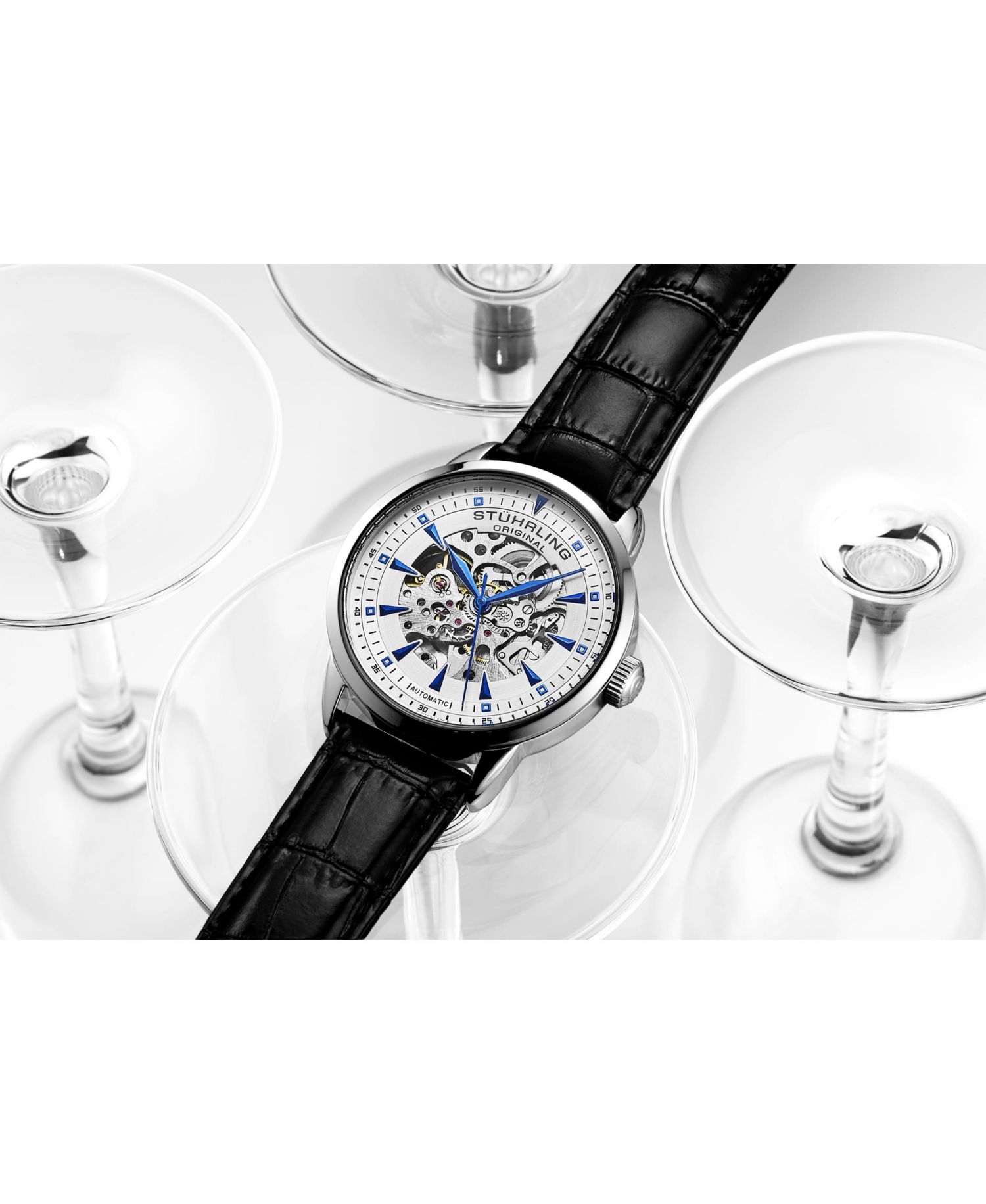 Men’s Automatic Skeleton Watch 44mm Leather Strap