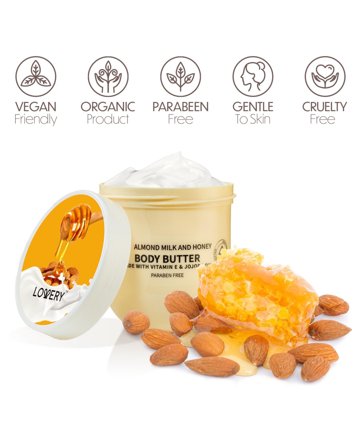 Lovery Almond Milk and Honey Whipped Body Butter, 2-Pack Body Care Set