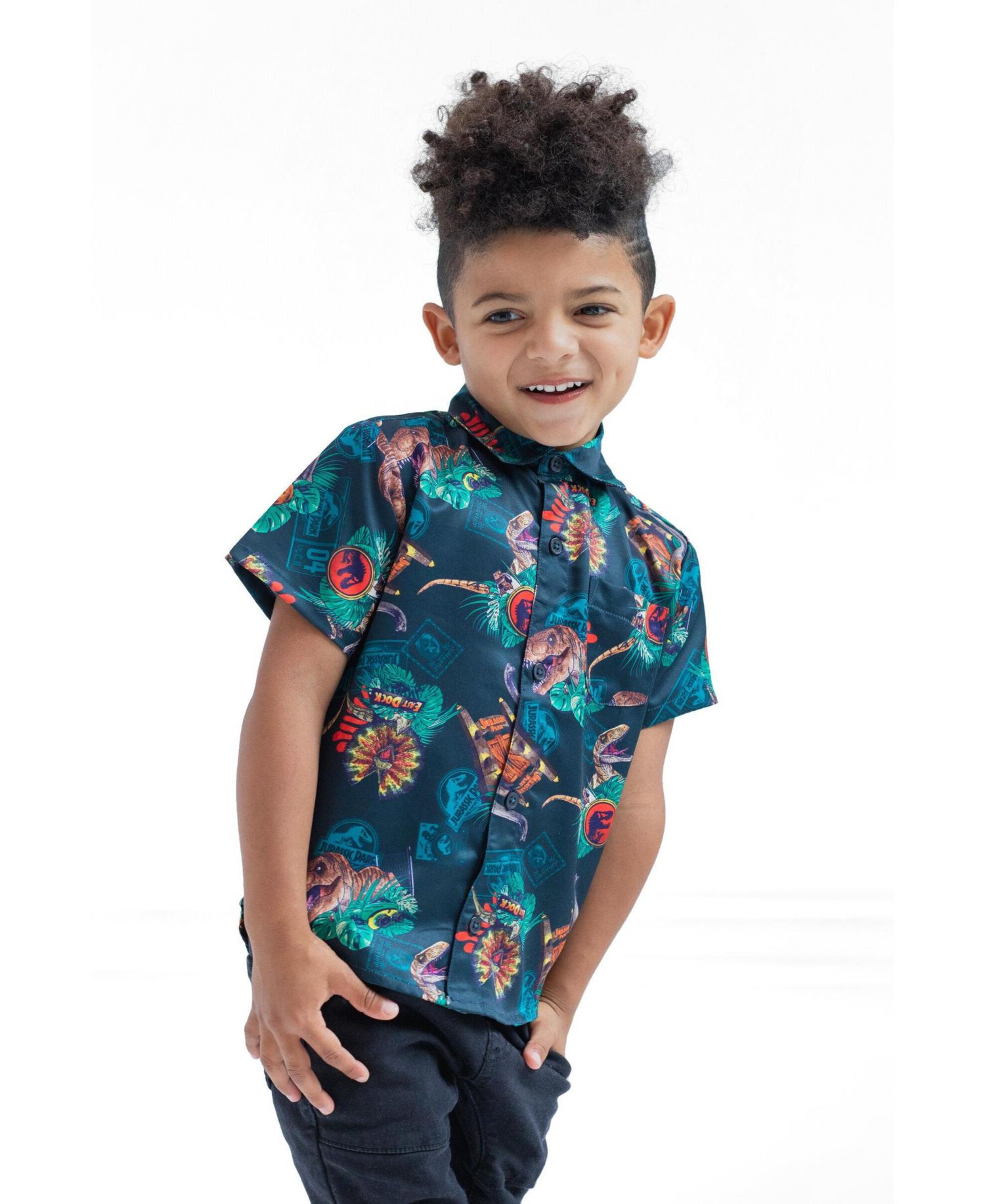 T-Rex Toddler Boys' Hawaiian Short Sleeve Button Down Shirt