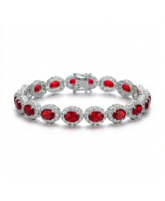 Sterling Silver Oval Colored Cubic Zirconia Stylish Tennis Bracelet