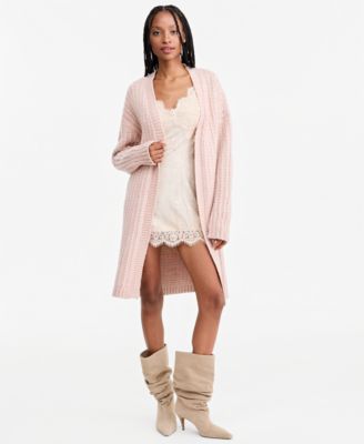 Women's Duster Open-Front Ribbed-Knit Cardigan