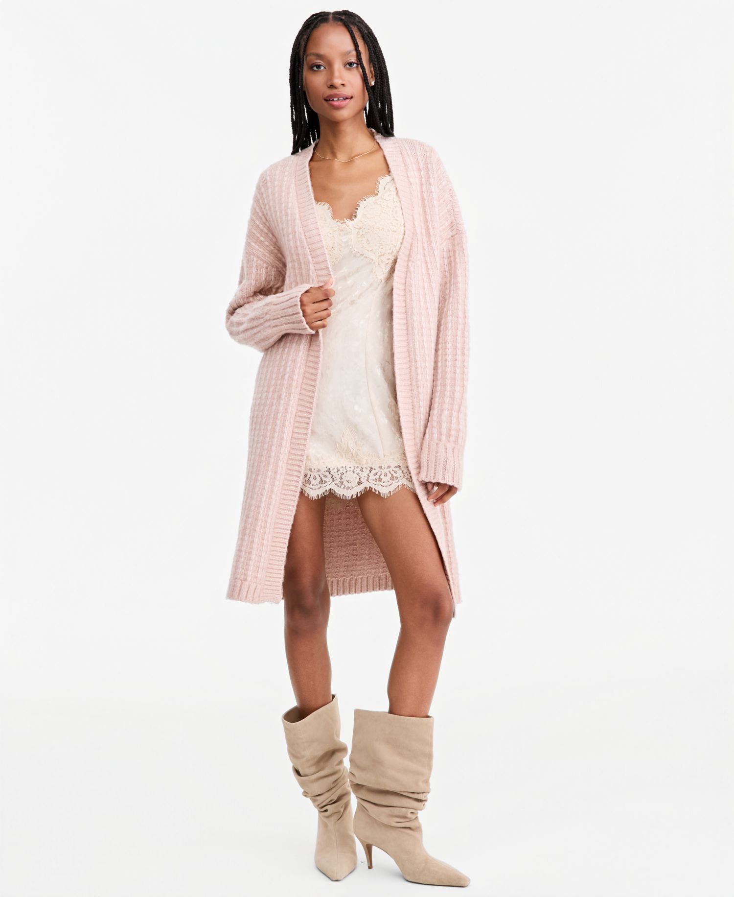 Women's Duster Open-Front Ribbed-Knit Cardigan