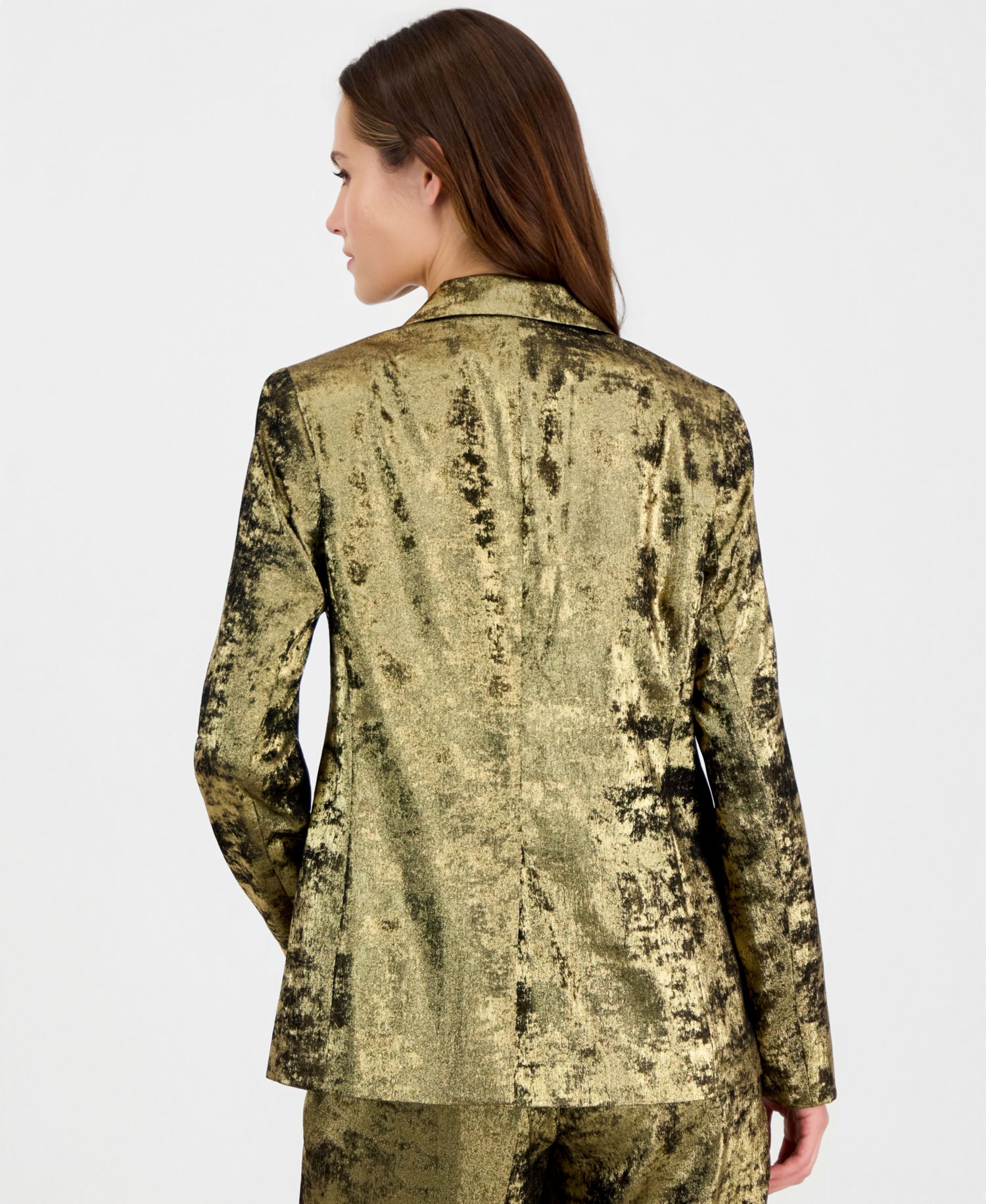 Women's Metallic Foil-Crepe Notched Collar Blazer