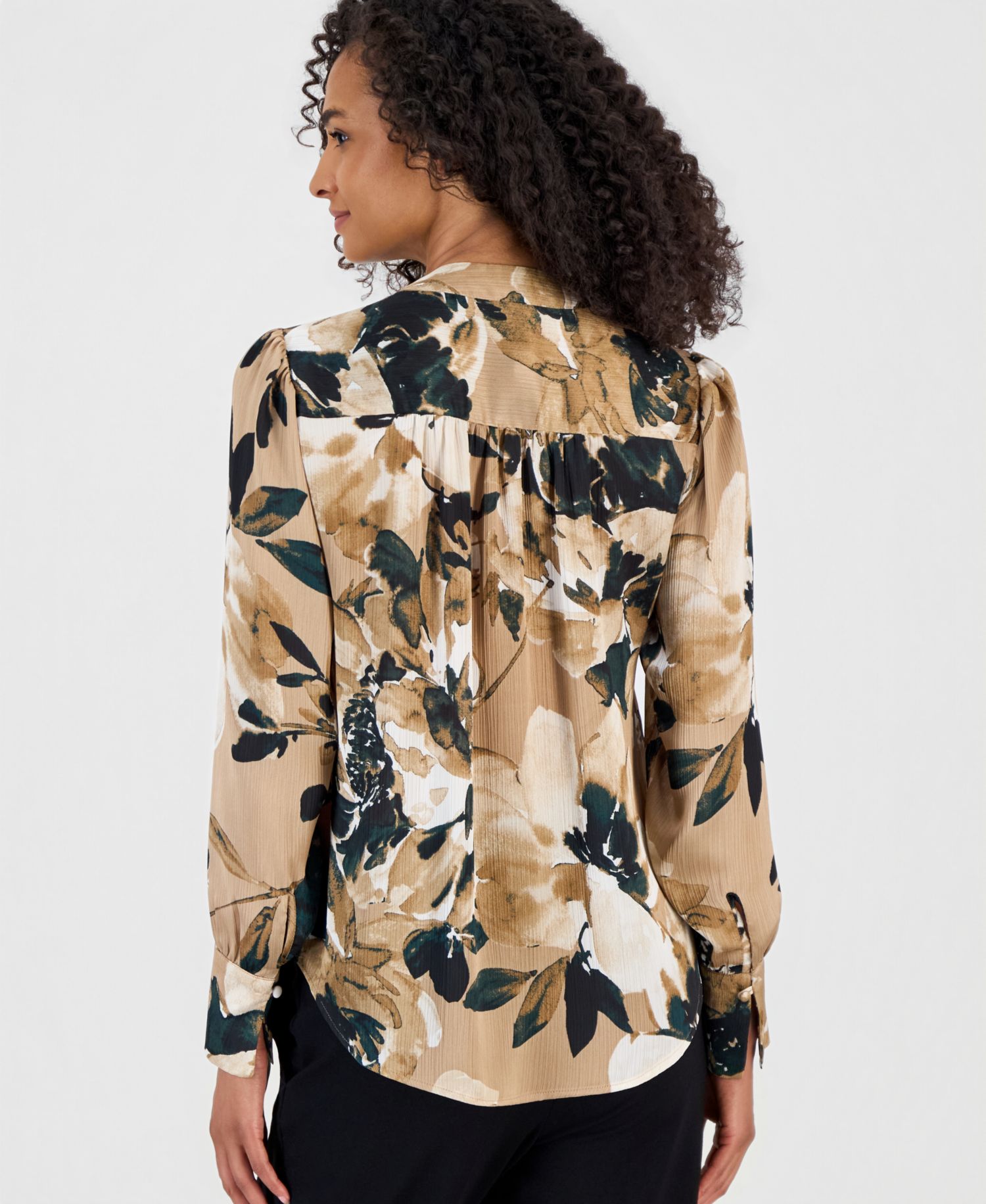 Women's Floral-Print Satin Pleat-Front Blouse