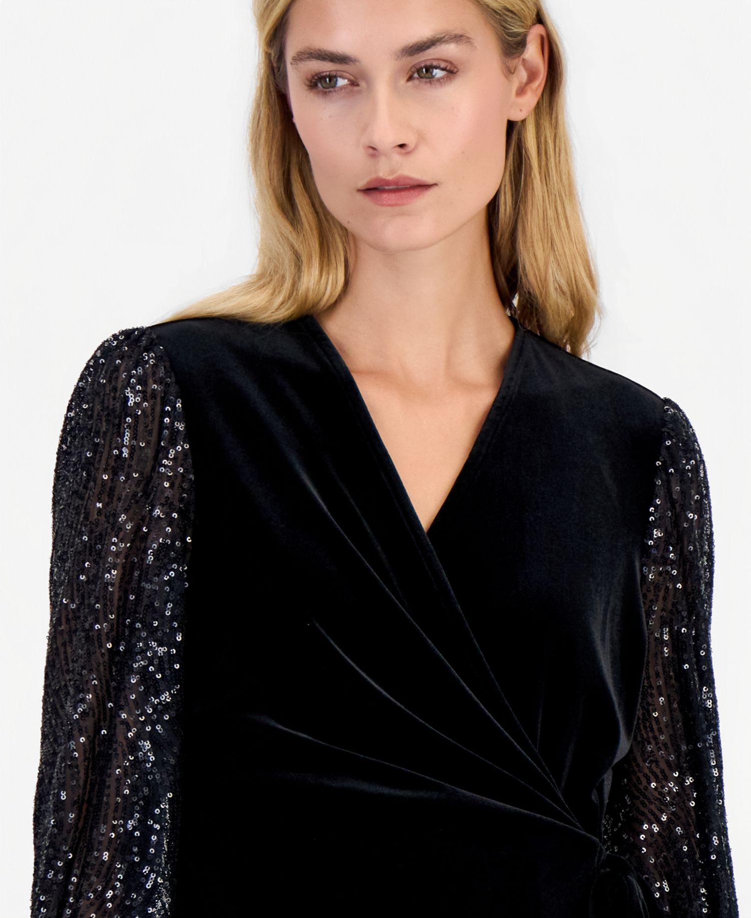 Women's Long-Sleeve Ruffle-Cuff Wrap Blouse