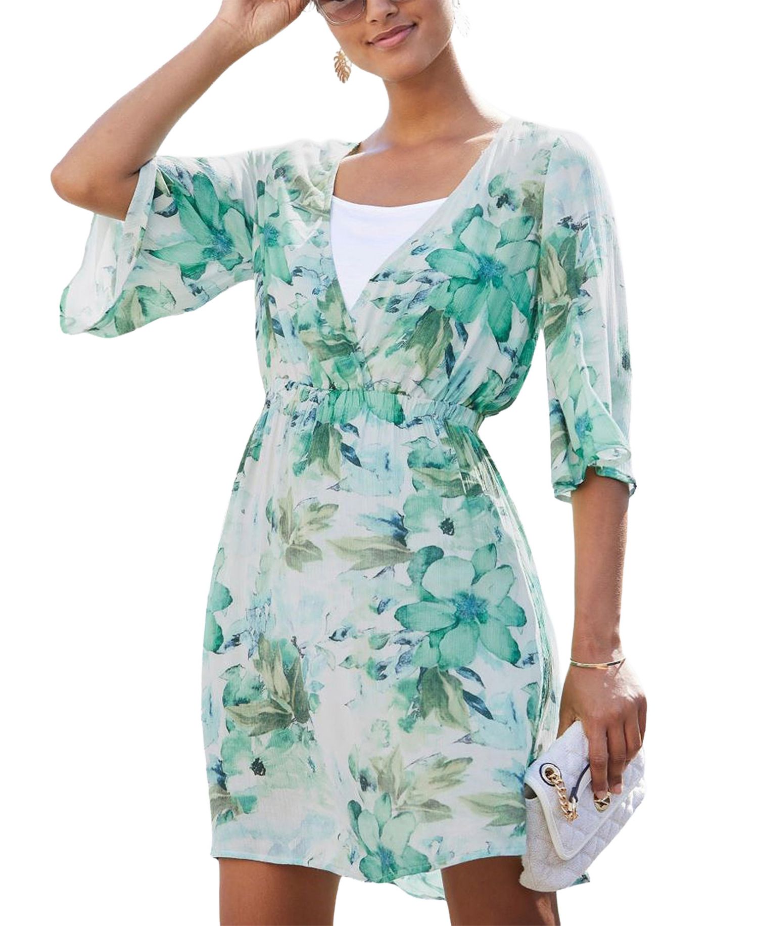 Women's Viscose Floral Print Fit-and-Flare V-Neck Short Dress