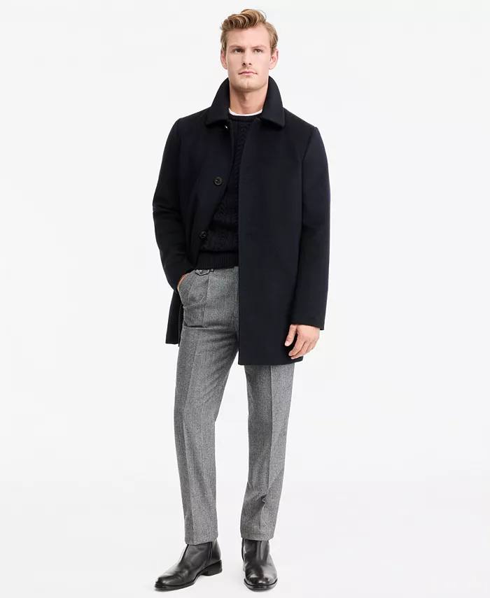 Men's Regular-Fit Cashmere-Wool Blend Single-Breasted Car Coat