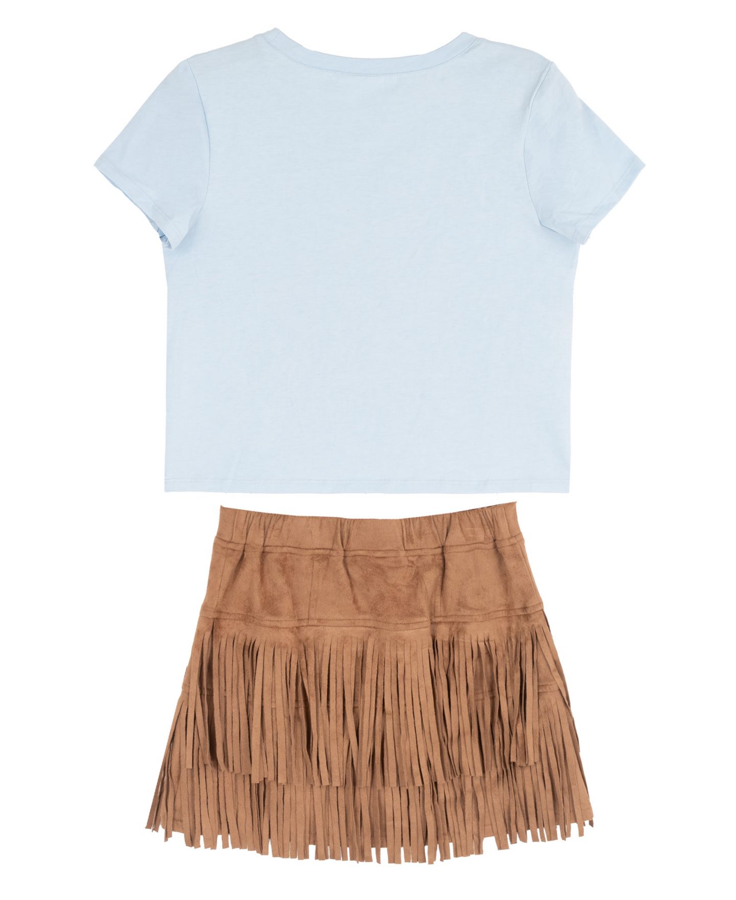 Tween Diva Girls' 7-12 Wild Heart Graphic T-Shirt and Studded Faux Suede Fringe Skort, 2-Piece Set, цвет: Синий — фото 5