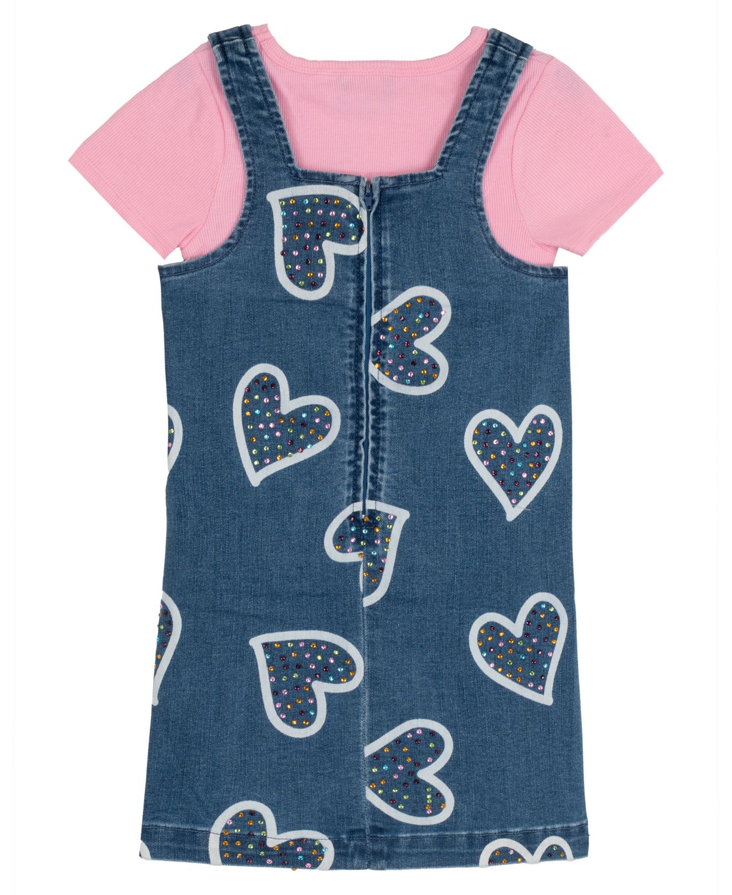 Rare Editions Girls' 2T-6X Short-Sleeve T-Shirt and Denim Jumper, 2-Piece Set, цвет: Синий — фото 5