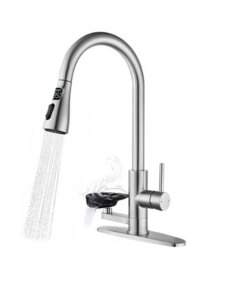 Kitchen Faucet with LED Display Glass Rinser Pull-Down Sprayer 3 Spray Modes for Sink