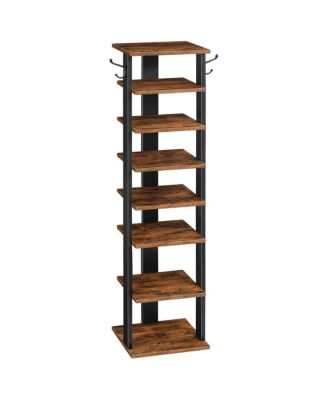 Entryway 8-Tier Wooden Shoe Rack with Hooks
