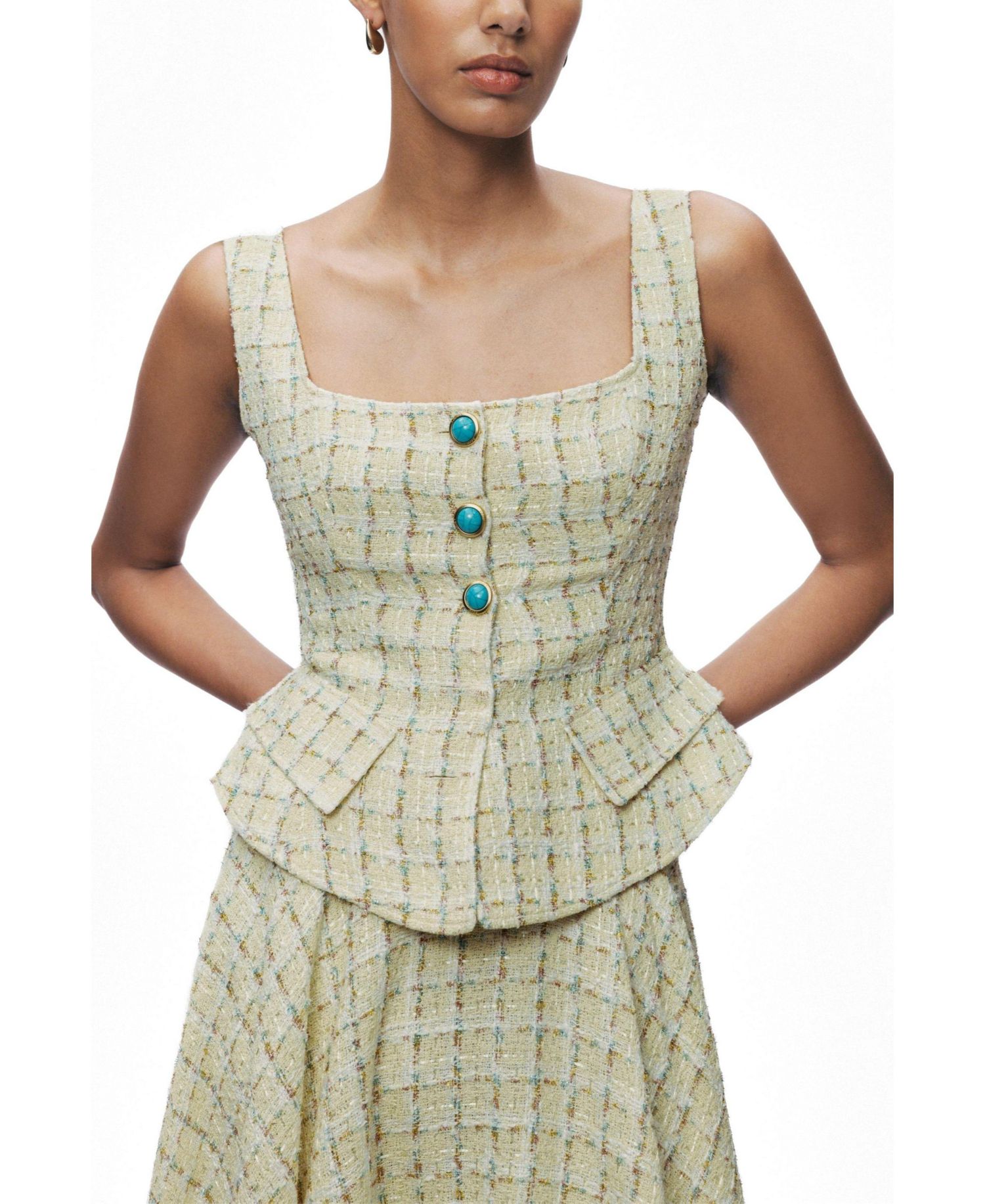 Women's Button Accessory Tweed Bustier