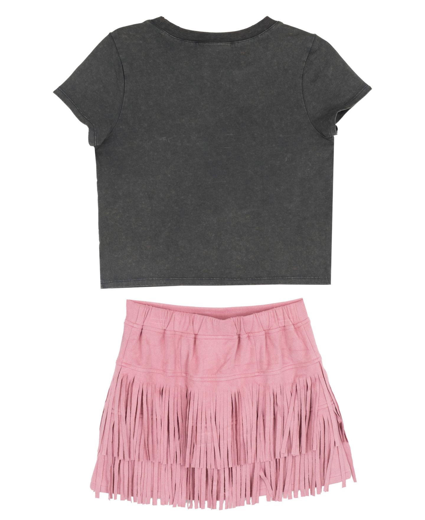Комплекты Tween Diva Acid Wash Graphic T-Shirt, Faux Suede Fringe Skirt and Bracelet, 3-Piece Set для девочек, цвет: Угольный серый — фото 5