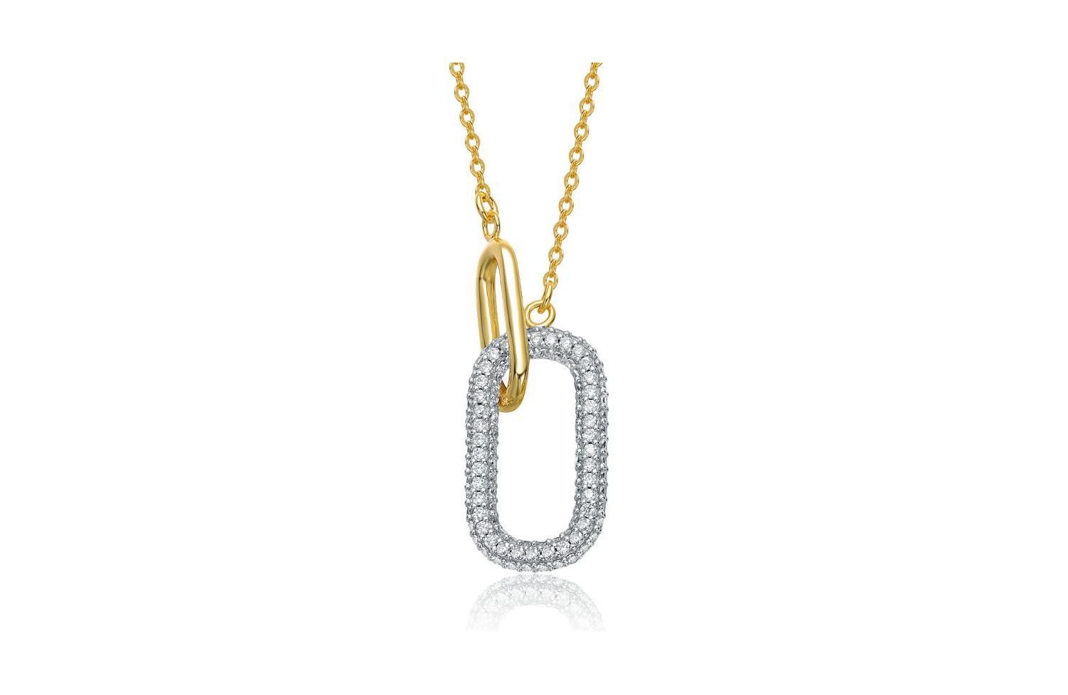 Radiant CZ Two-Tone Texture Interlocking Links Necklace