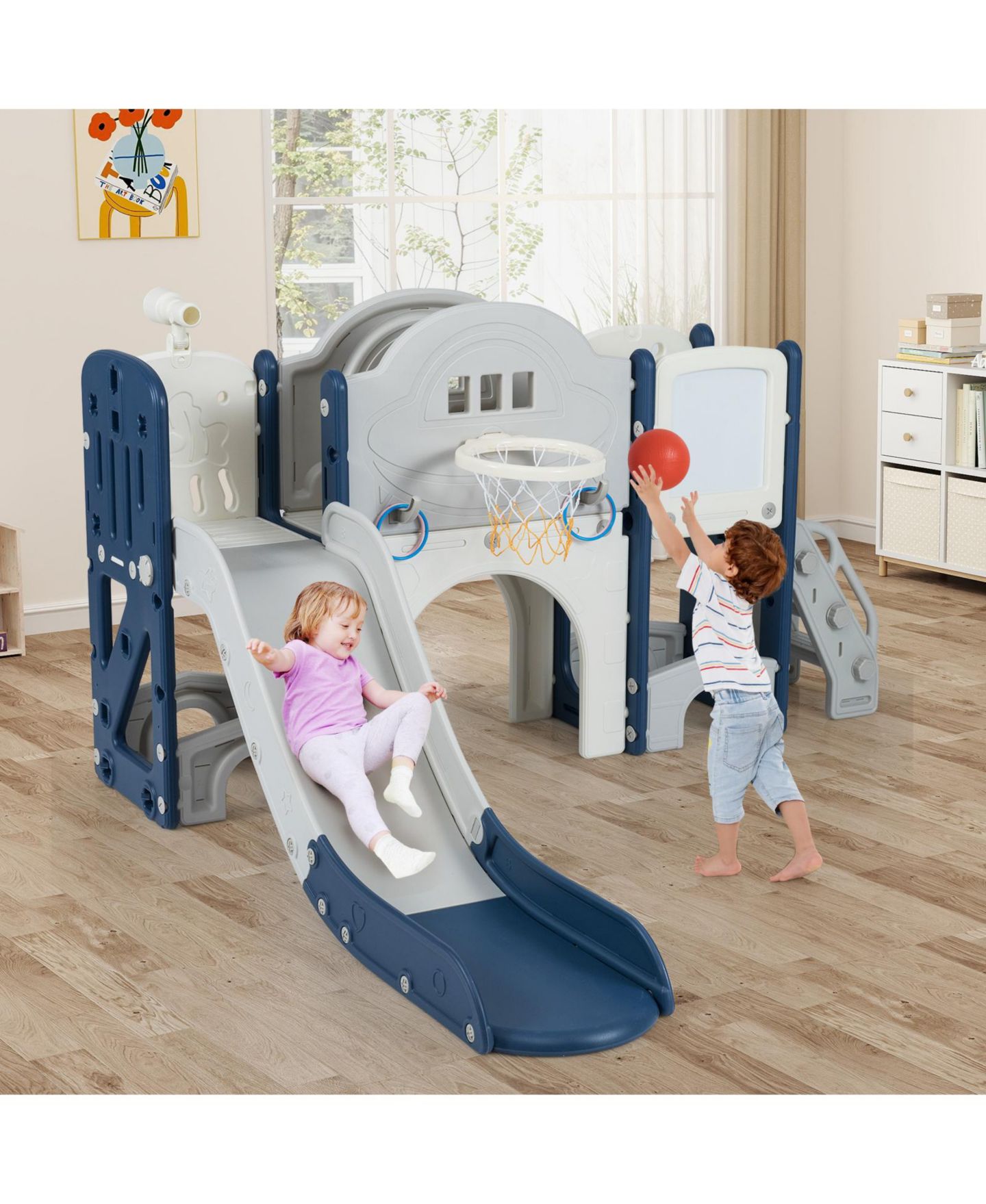 Детский игровой набор Slickblue 10-in-1 Kids Slide Playset with Climber Indoor Outdoor Fun Center, цвет: Синий — фото 2