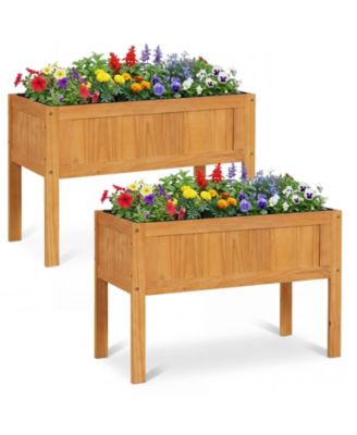 Wooden Raised Garden Bed Elevated Planter Box with Bed Liner and Drainage Holes