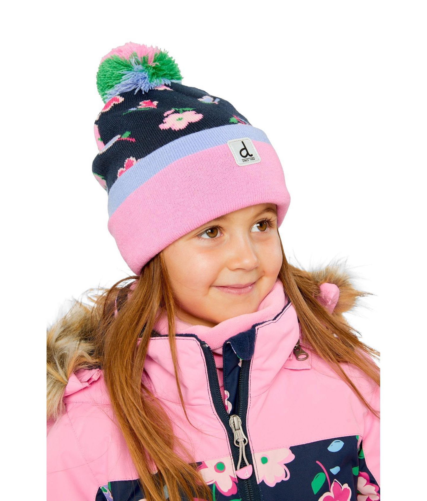 Шапка Deux par Deux Pompom with Winter Knit Hat для девочек, цвет: Синий с принтом — фото 2