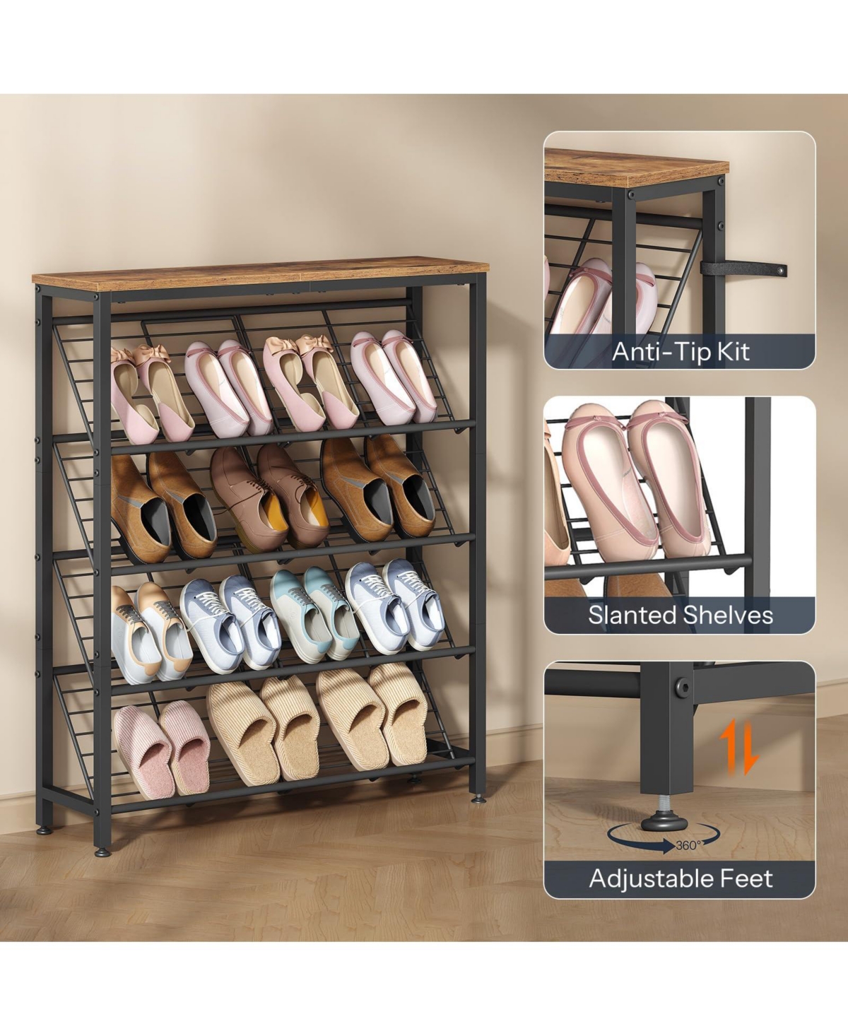 Slickblue 5-Tier Entryway Shoe Rack Organizer for Home Storage