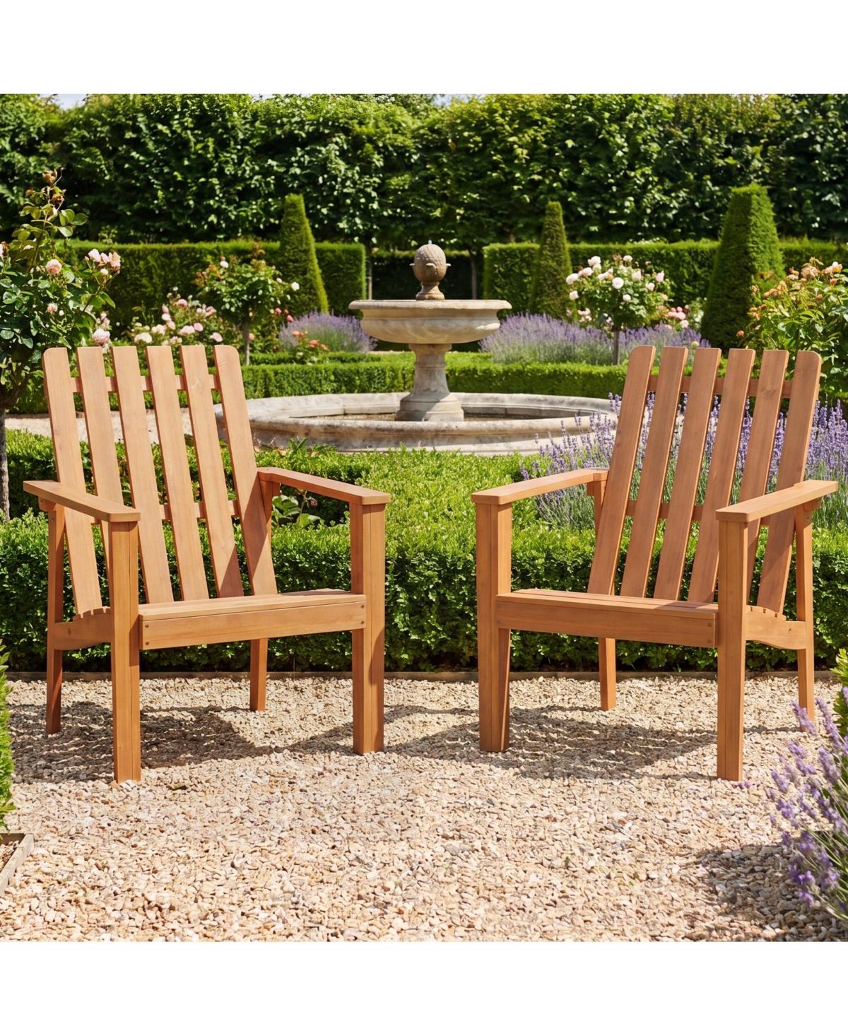 Gymax Adirondack Chairs Set of 2 Acacia Wood Outdoor Patio Chairs with Slatted Backrests
