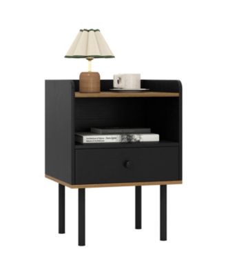 Nightstand Bedside End Table with Drawer and Open Shelf for Living Room Bedroom