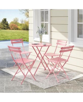 5-Piece Folding Patio Set, Space Saving Solid Steel 4 Chair Patio Furniture Set with Table for Balcony, Porch