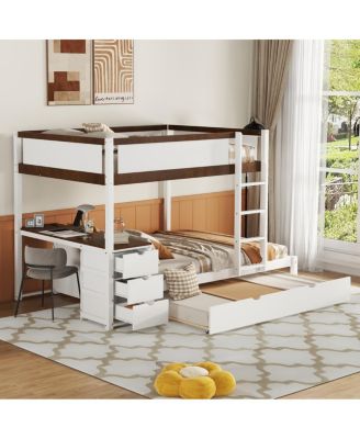 Bunk Bed with Twin size Trundle Storage and Desk